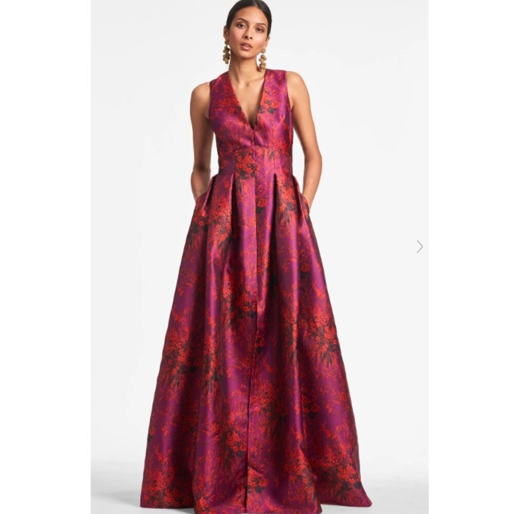Sachin + Babi "Brooke" Maxi Gown in Raspberry Bouquet - Size 6
